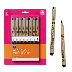 Fineline Pens Set – 8 Pack, Archival Black Ink, Graphic & Brush Markers, Art Sup