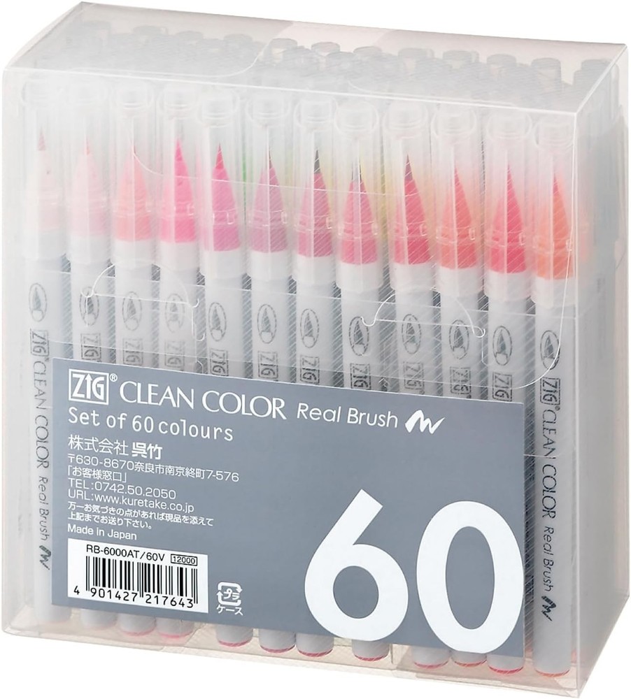 Kuretake Color Pen Brush Pen ZIG Clean Color Real Brush 60 Colors RB-6000AT/60V