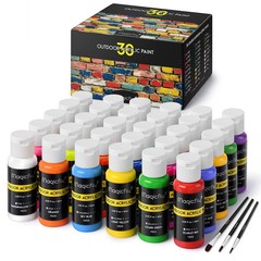 Outdoor Acrylic Paint, Set of 30 Colors/Tubes (60 ml, 2 oz.) with Storage Box…