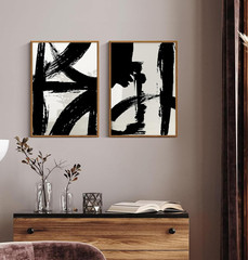 Black and White Brush Stroke Wall Art Modern Abstract Minimalist Ink Line Painti