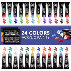 Professional Acrylic Painting Set 60 Pieces W/ Brushes Canvas Easel Gift Box New