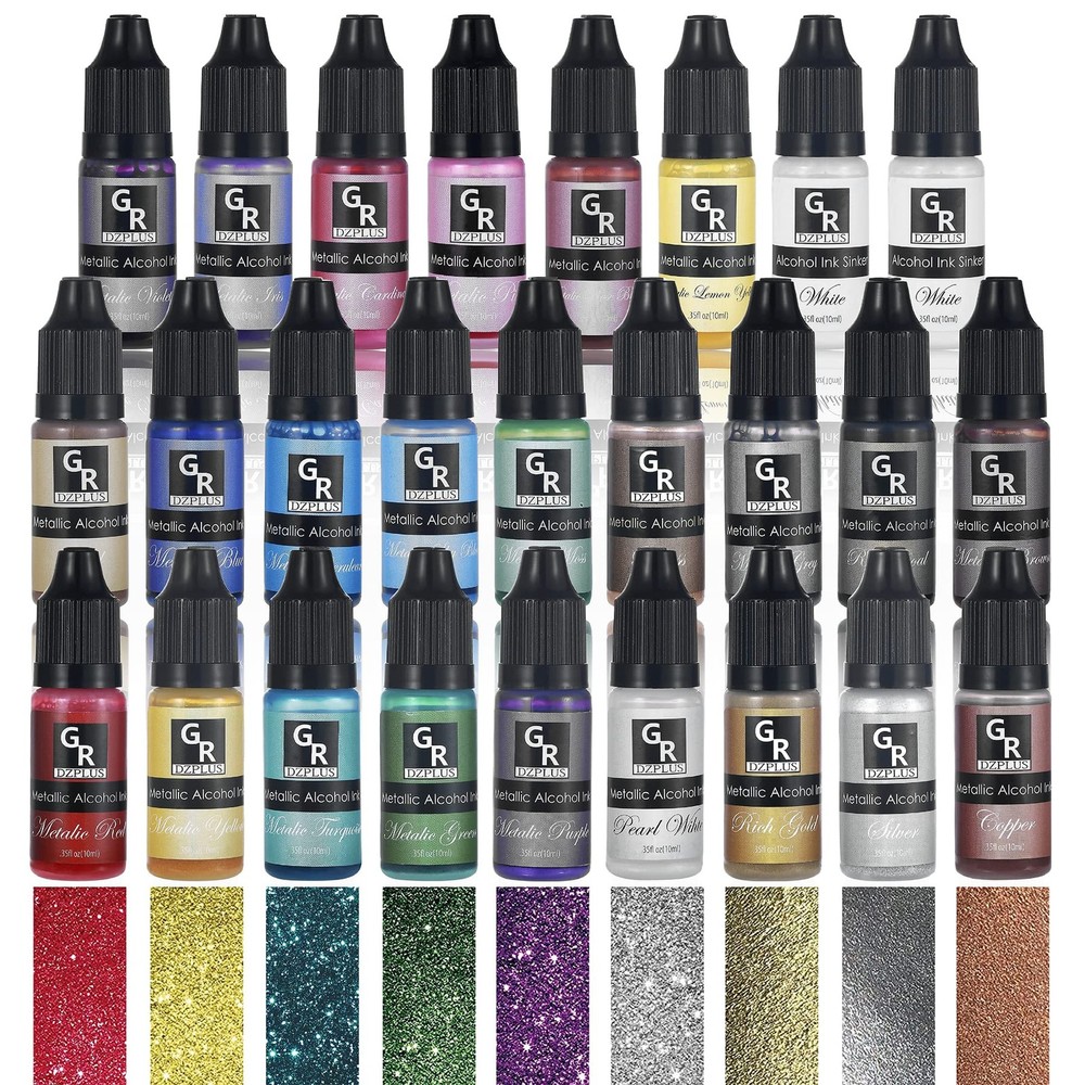 Metallic Alcohol Ink Set -26 Metallic Colors Alcohol Based Ink for Resin Art,…