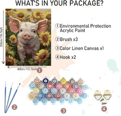 Pig Paint by Numbers Kit for Adults Beginners- Pig Sunflower Paint by Number Can