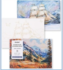 Grabie Pre-lined Watercolor Coloring Book-Landscape Theme