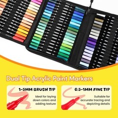 72 Colors Acrylic Paint Markers Dual Tip Brush & Fine Pen Set for Rock Art Craft