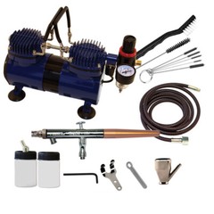 Paasche 1/4 HP Compressor w/ TS-1AS (USA) Siphon Airbrush & Cleaning Brushes
