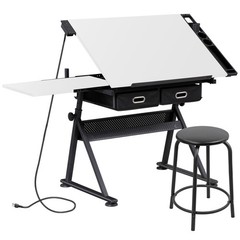 Adjustable Drafting Table for Artists – Drawing Table w/ Drawer & Outlet White