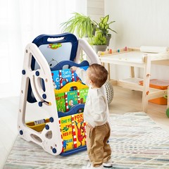 Costzon 3-in-1 Kids Art Easel Double-Sided Tabletop Easel w/Art Accessories Blue