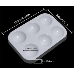 3-Piece Plastic Rectangular Paint Tray Palette with 6 Wells for Watercolor