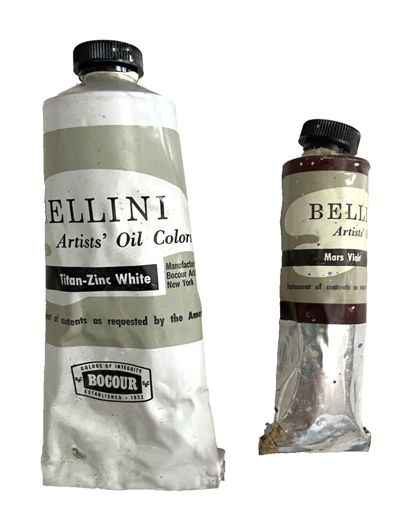 BELLINI Oil Paint TITAN-ZINC WHITE & MARS VIOLET Vintage Pliable Tubes BOCOUR