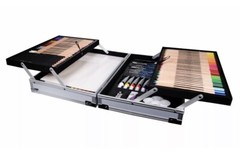 122 PCS Daler Rowney Complete Artist Kit Pencils Oil Pastels Metal Carrying Case