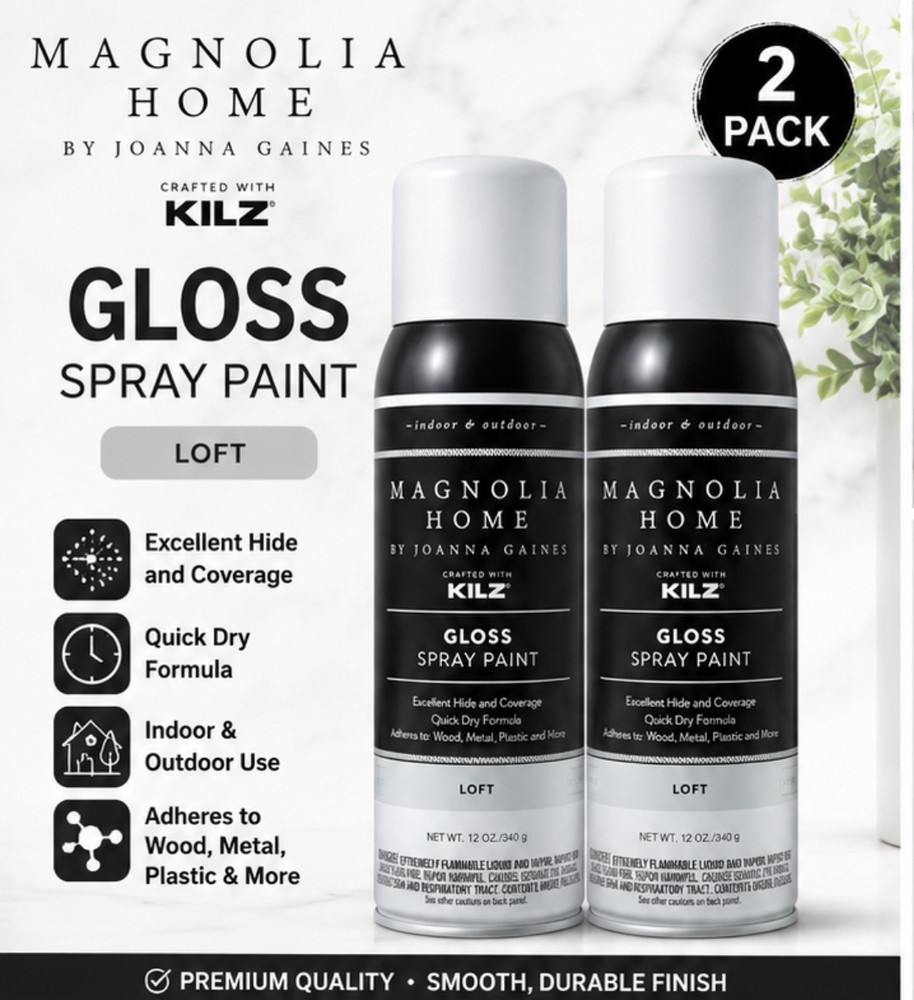 Magnolia Home Spray Paint LOFT Gloss 12oz KILZ Indoor Outdoor 2 Pack