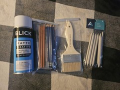 Blick Art Supply Set Studio Pads, Strathmore 300, Canson, Brushes, Masking Tape