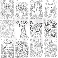 A5 Printed Colouring for children sheets of paper 50 pieces Animals Art Kids