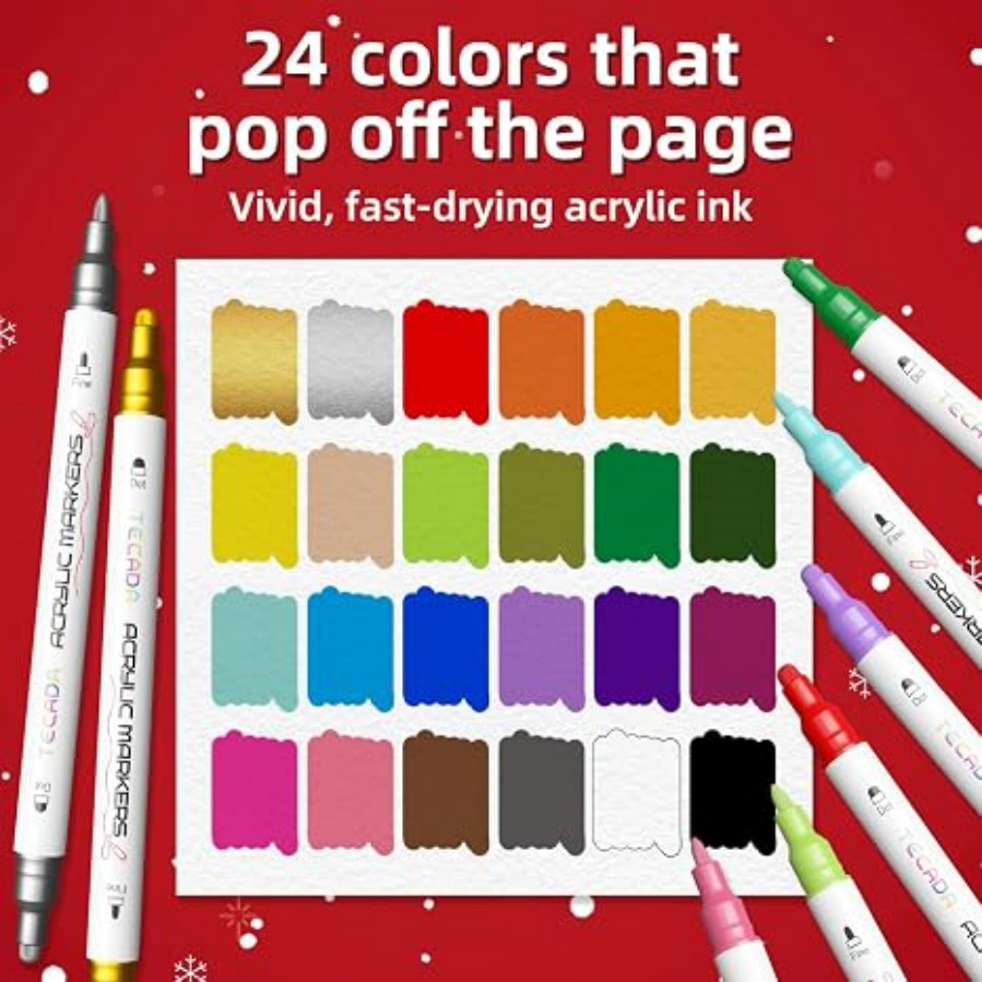 Acrylic Paint Markers, 24 Colors Dual Tip Acrylic Paint Pens for Rock, Fabric, W