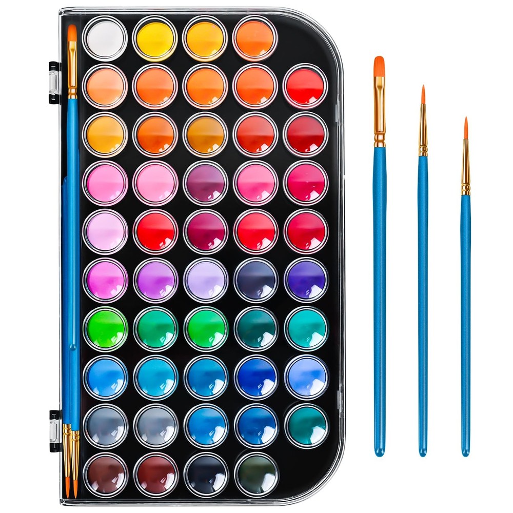 48 Color Solid Watercolor Paint Set with 3 Wooden Standard, Multi-color