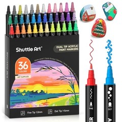 36 Colors Dual Tip Acrylic Paint Markers, Dot Tip and Fine Tip fine & dot tip