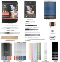 80 PCS Drawing Set Sketching Kit 3Color Sketchbook Charcoal Pencil Artist