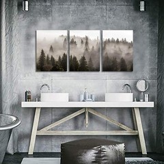 Foggy Forest Picture Wall Art: Landscape Painting Misty Pine Trees Artwork Pr…