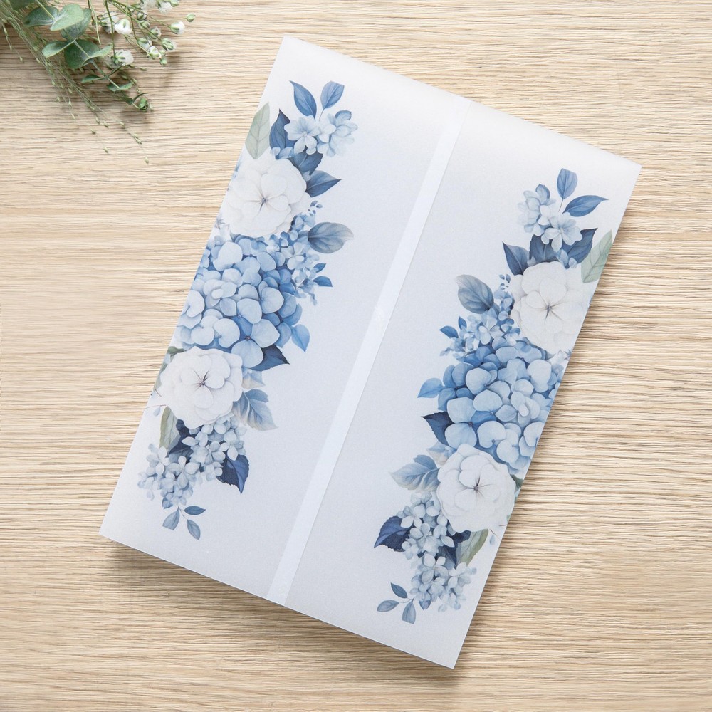 50 PCS Vellum Jackets For 5×7 Invitation Cards 135GSM Dusty Blue Flower Wrap