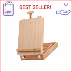 DEAYOU Wood Tabletop Easel Storage Box, Beechwood Portable Sketchbox for Paintin