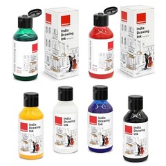 Waterproof Drawing Ink Set of 6 x 100ML Bottles Assorted Colours