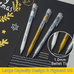 PANDAFLY Gold Silver White Gel Pens, 1Mm Extra Fine Point White Pen for Art High
