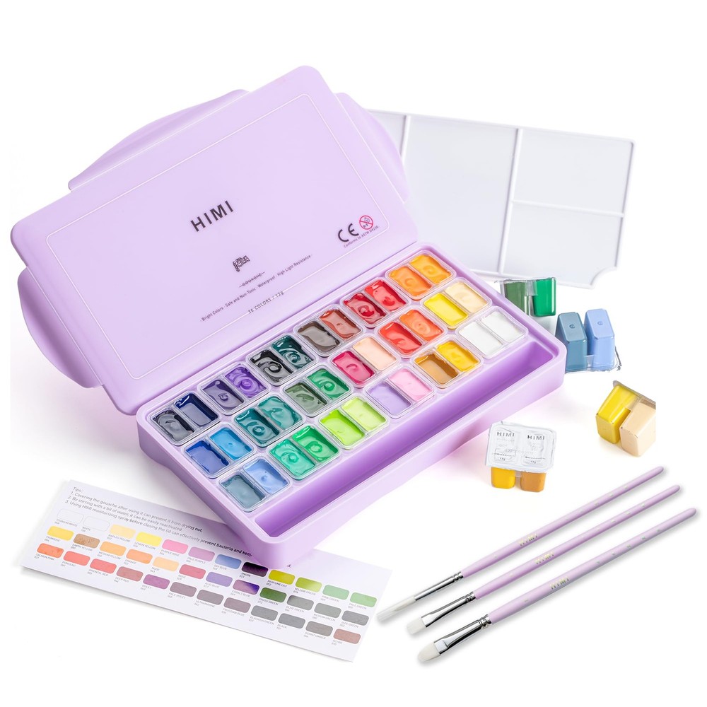 HIMI Twin Cup Jelly Gouache Paint Set with 0.01 Ounce (Pack of 36), 36 colors