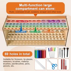 Wooden Paint Brush Holder with Glue 67 Hole and Large Tool Compartment Paint