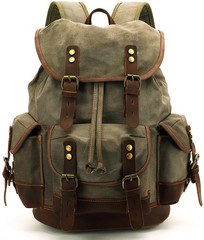 HuaChen Vintage Canvas Leather Backpack: Spacious Durable Rucksack for Men & …