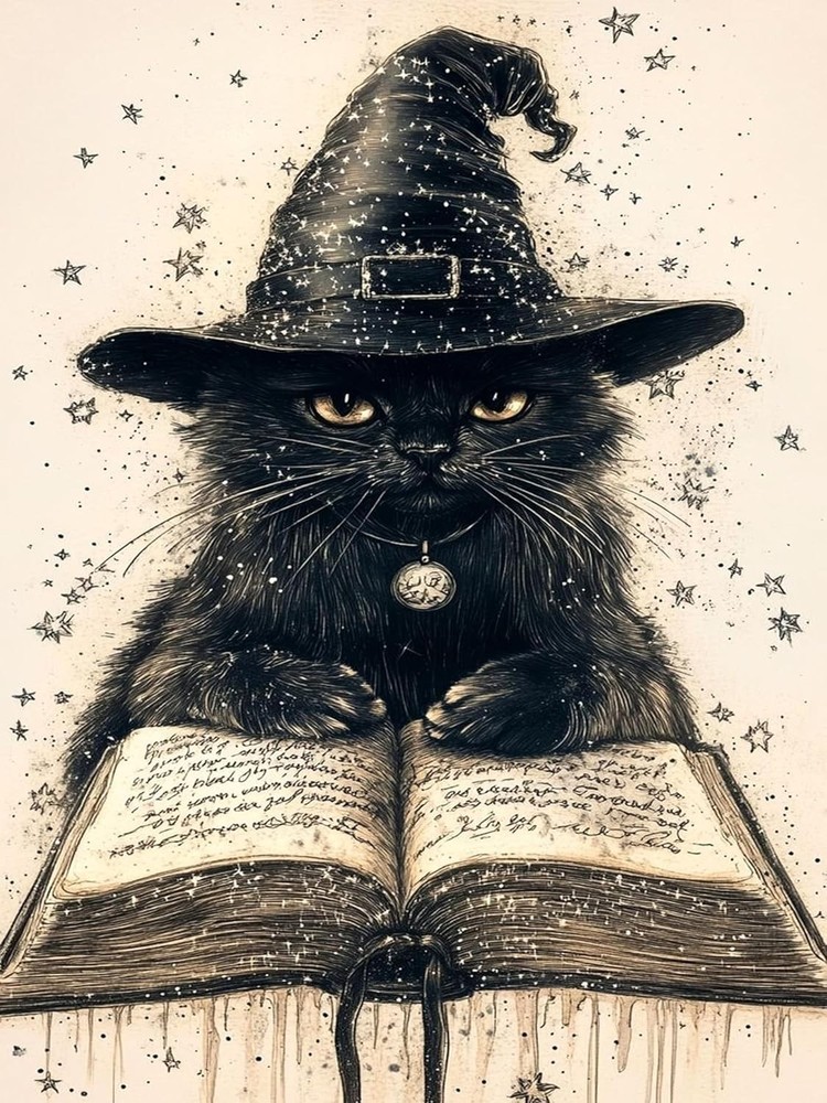 Witchy Cat Diamond Painting Kit 5D 12 x 16 Inch Halloween Craft