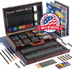 Juego de arte de lujo de 143 piezas, suministros de arte con 3 blocs de dibujo