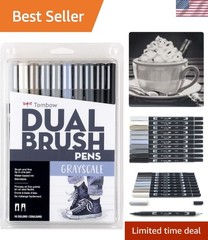 56171 Dual Brush Pen Art Markers, Grayscale, 10-Pack. Blendable, Brush and Fi…