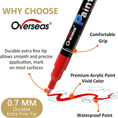 Overseas Red Acrylic Paint Pens 2 Pack, 0.7Mm Extra Fine Tip Permanent Markers,