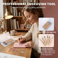 Linocut Printmaking Kit – 12Pcs Blocks, Brayer, Ink & Carving Tools for DIY Art