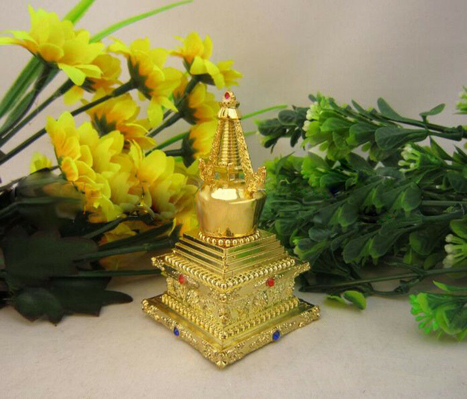 2.9″ Buddhism Copper Alloy Plating Stupas Buddhist Temple Supplies Stupa Decor