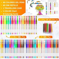 Soucolor Glitter Gel Pens for Adult Coloring Books, 120 Pack-60 , 60 Refills