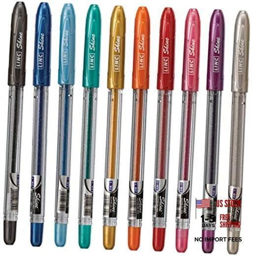 Shine Glitter Gel Pen, 10 CT Assorted | 1.0mm Medium Tip Size, Contoured