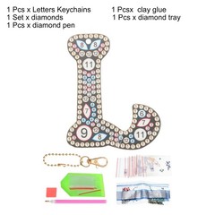 Diamond Art Keychains, 1 PCS Diamond Art Painting Letters Keychains Initial, L