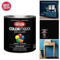 COLORmaxx Satin Black Brush-On Paint, Fast-Drying & Rust Resistant, 1/2 Pint