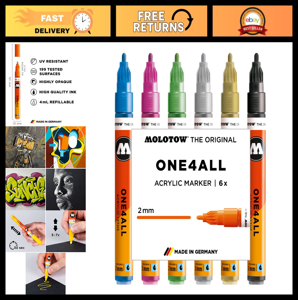 Acrylic Marker Set – Metallic Colors, 2.0mm Line, High Coverage, Refillable, Qui