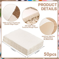 Prudiut 50 Sheets Cotton Watercolor Paper, 5 x 7 inches, 300 GSM, Deckled Edge,
