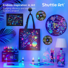 Glow in the Dark Paint, 26 Colors 3D Fabric Paint with 1 Mini UV Light 3 Brushes