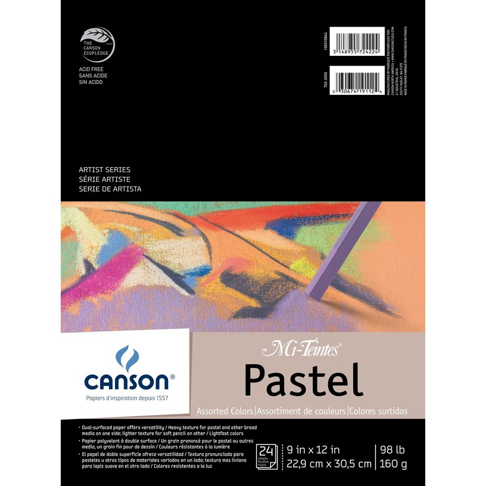 Canson Mi-Teintes Pastels Paper Pad 9″X12″, Assorted Colors 24 Sheets
