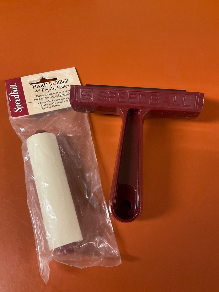 Speedball 4″ Rubber Roller + NIP 4186 Brayer Extra 4″ Pop in Hard Rubber Rolle