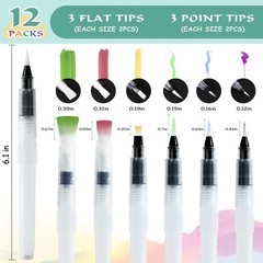 Junreox 12Pcs Watercolor Brush Pens, Premium Leakproof Water Brush Pen with 6…