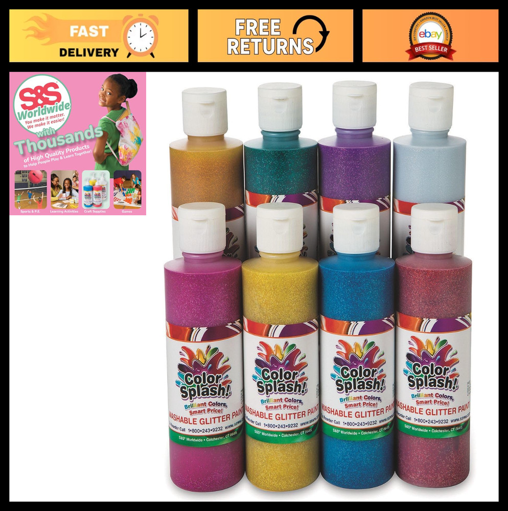 Washable Glitter Paint Set – Assorted Colors, 8 oz. Bottles (Pack of 8)