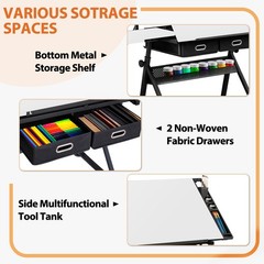 Drafting Table with Wooden Tabletop and Steel Frame Adjustable Height White