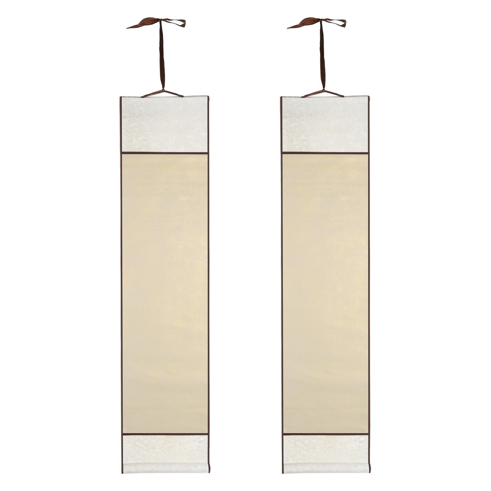 37.4″ x 8.7″ 2 Pcs Blank Hanging Scroll Paper Wood Rod, Dark Beige