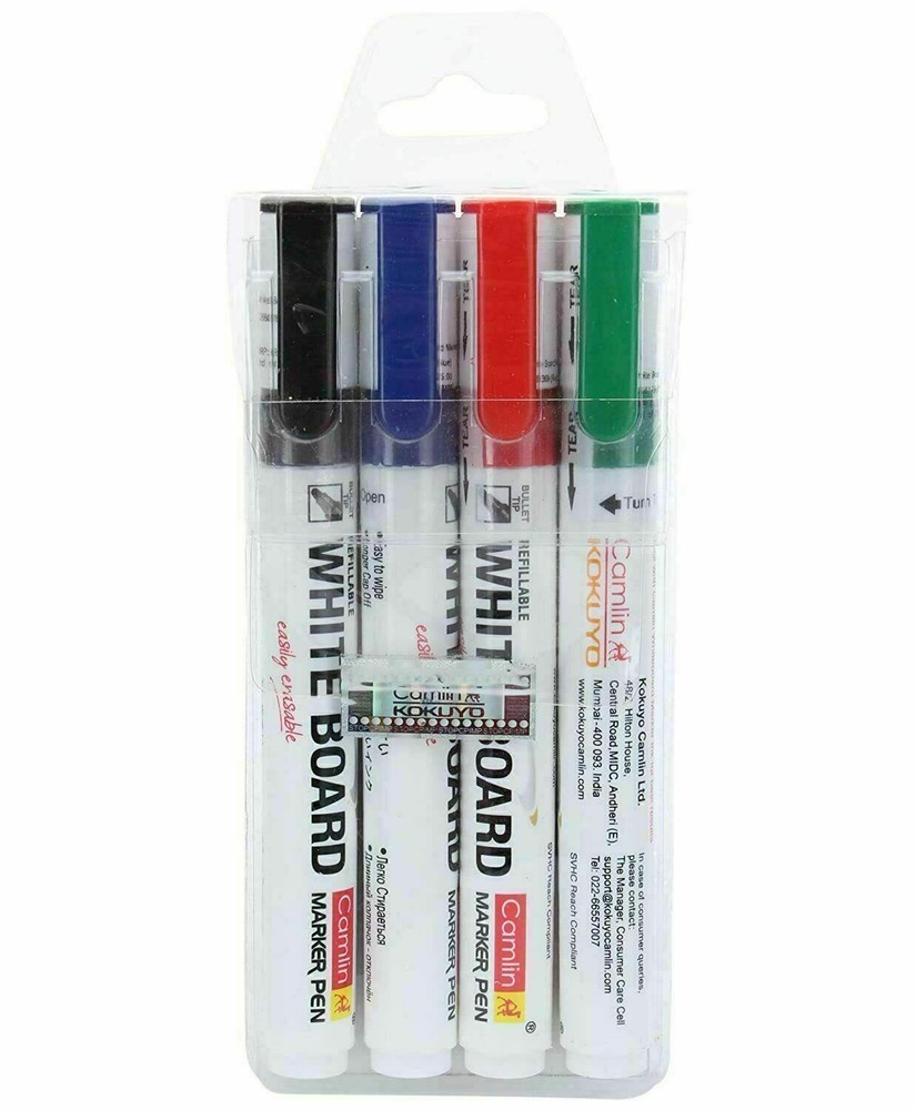 Camlin Kokuyo 4Pcs Assorted Colors PB White Board Marker( Black,Blue,Green,Red )